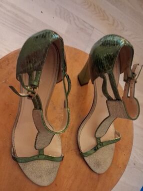 Calvin Klein Green Metallic Strappy Block Heels